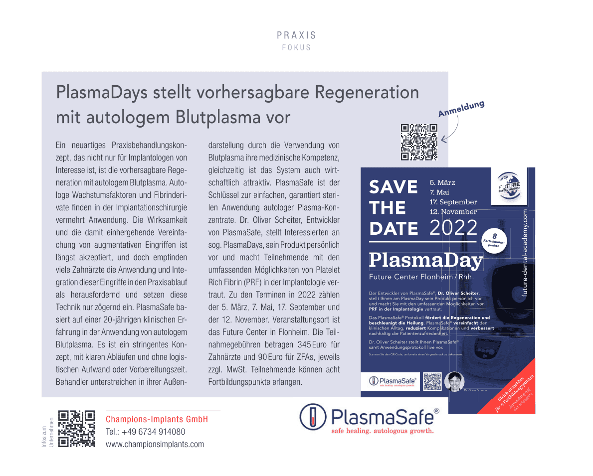 PlasmaDays stellt vorhersagbare Regeneration mit autologem Blutplasma vor