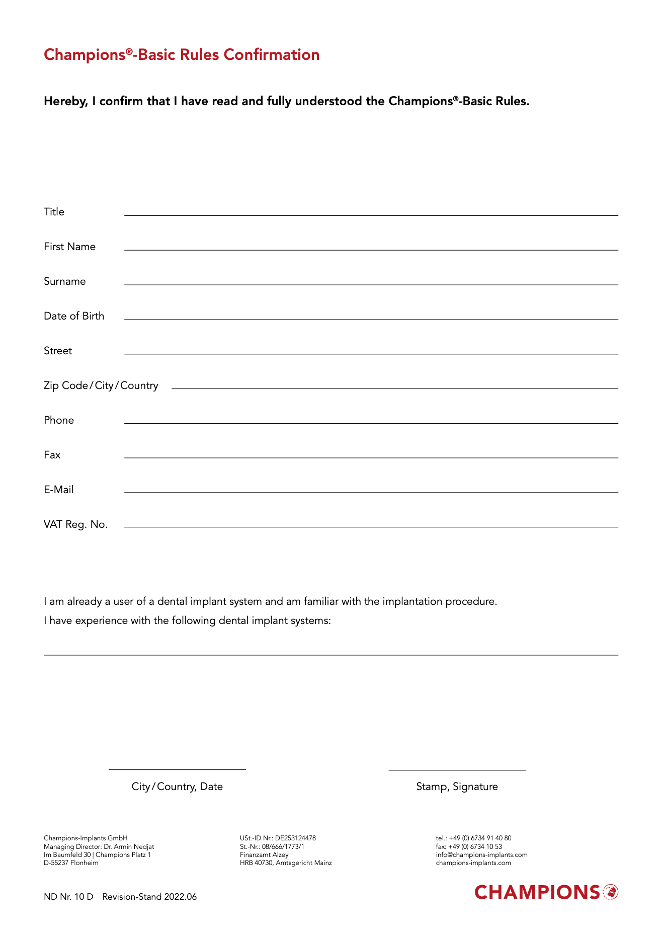 Confirmation of the basic rules