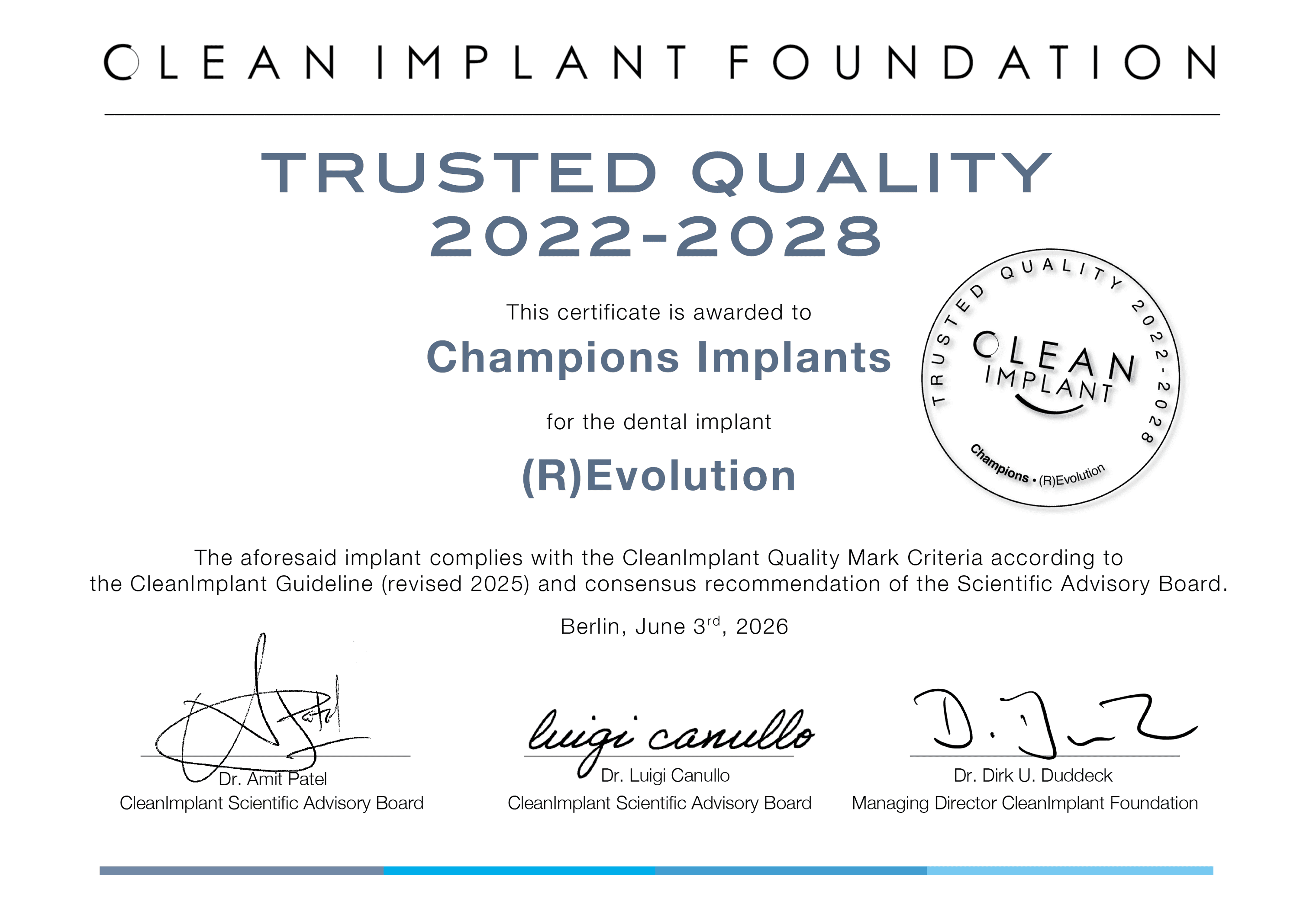 CleanImplant Foundation Champions (R)Evolution – Trusted Quality 2022-2028