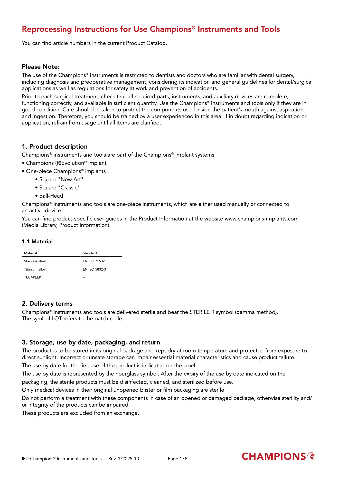 Champions Instruments and Tools