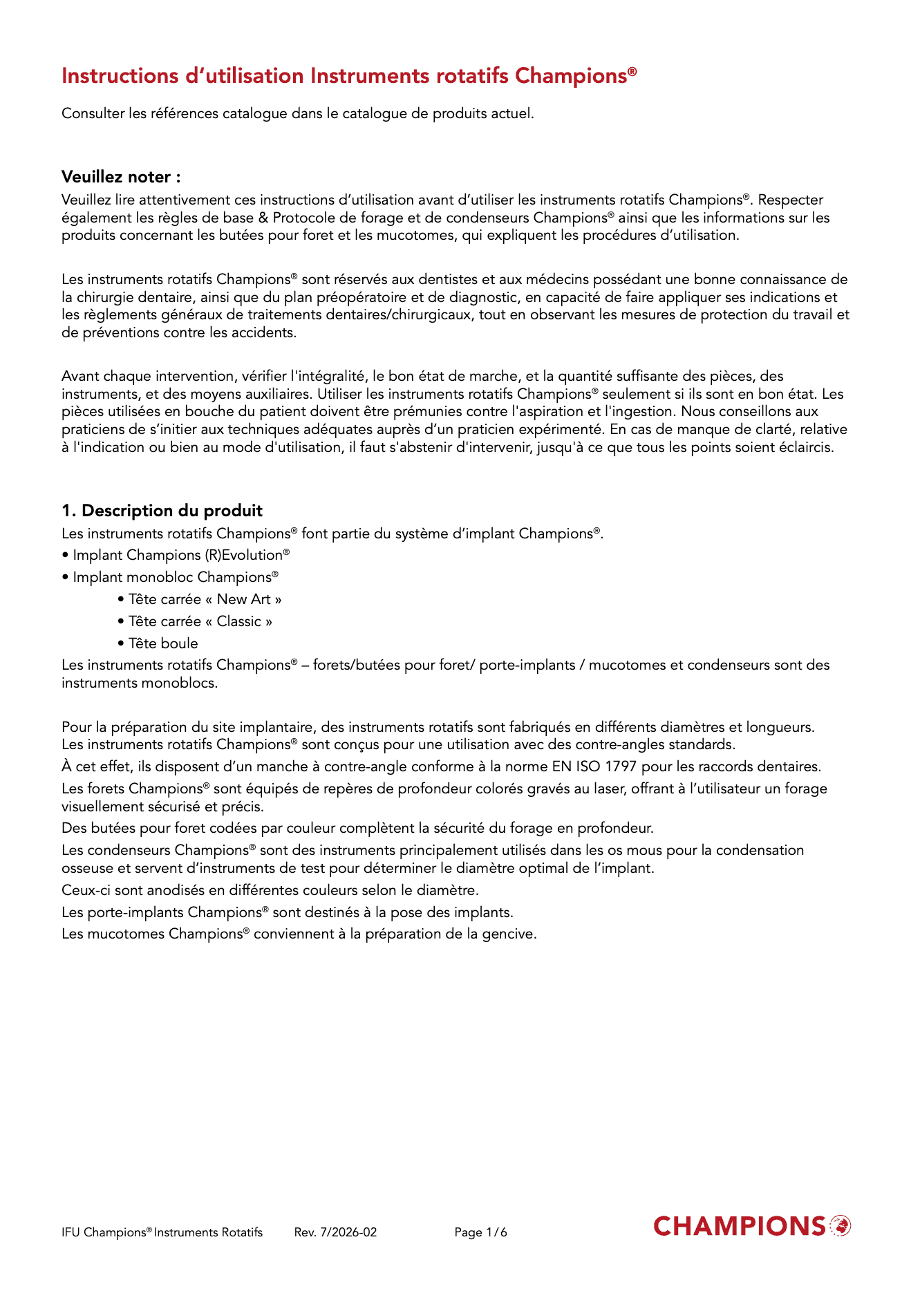 Champions Instruments rotatifs