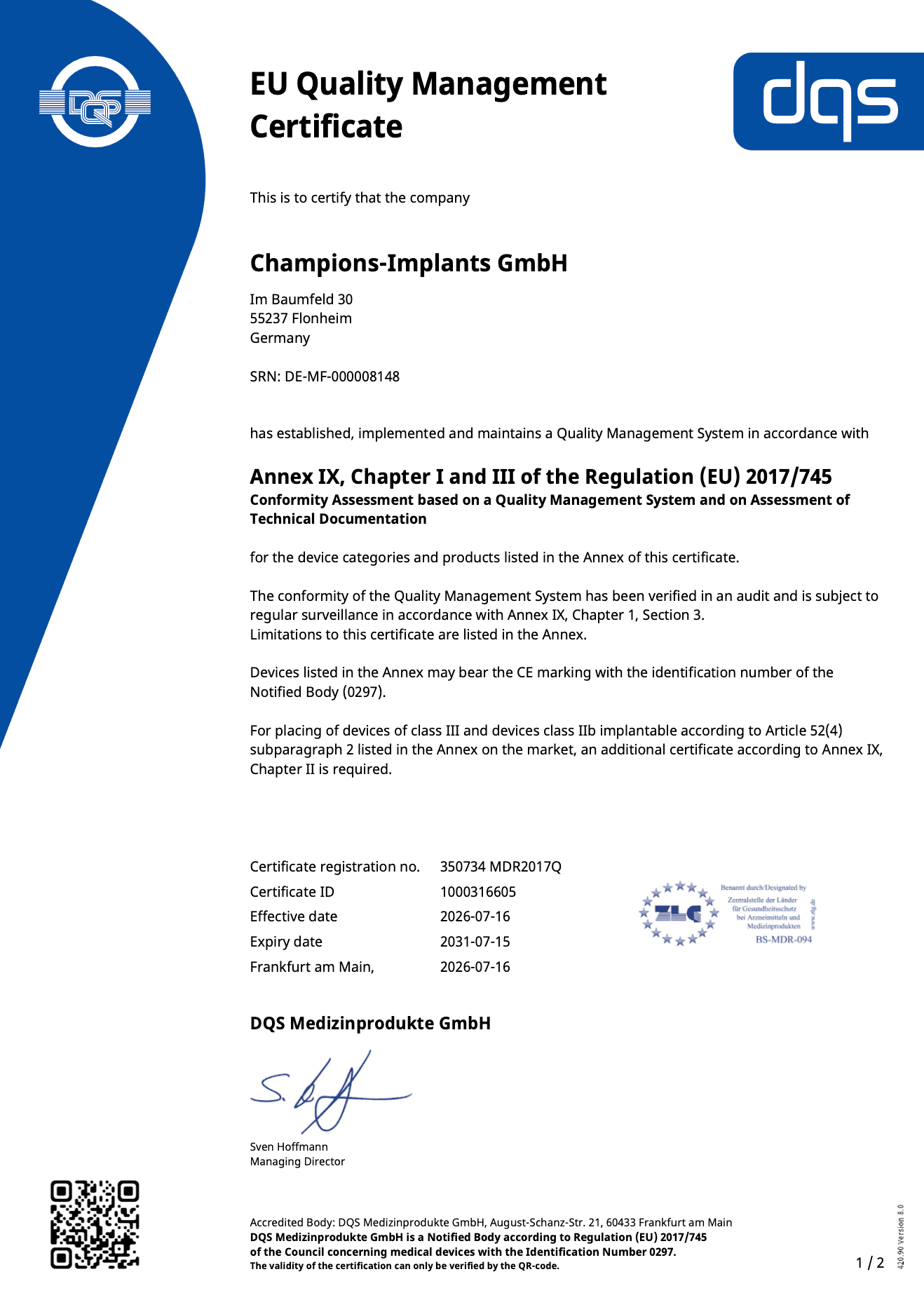 MDR Certificate Instruments