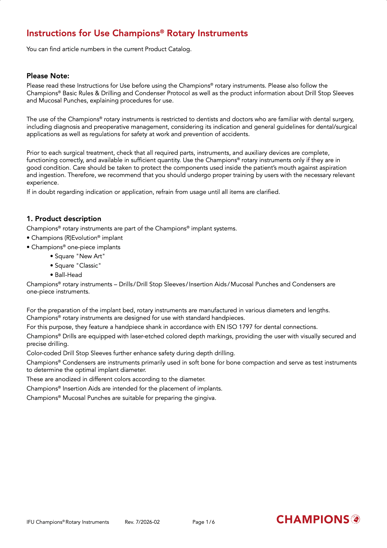 Champions Rotary Instruments