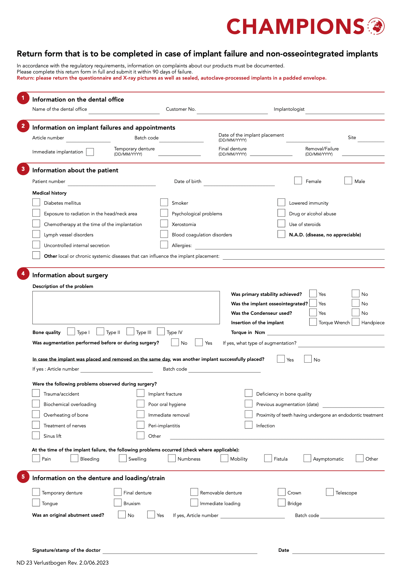 Implant loss form