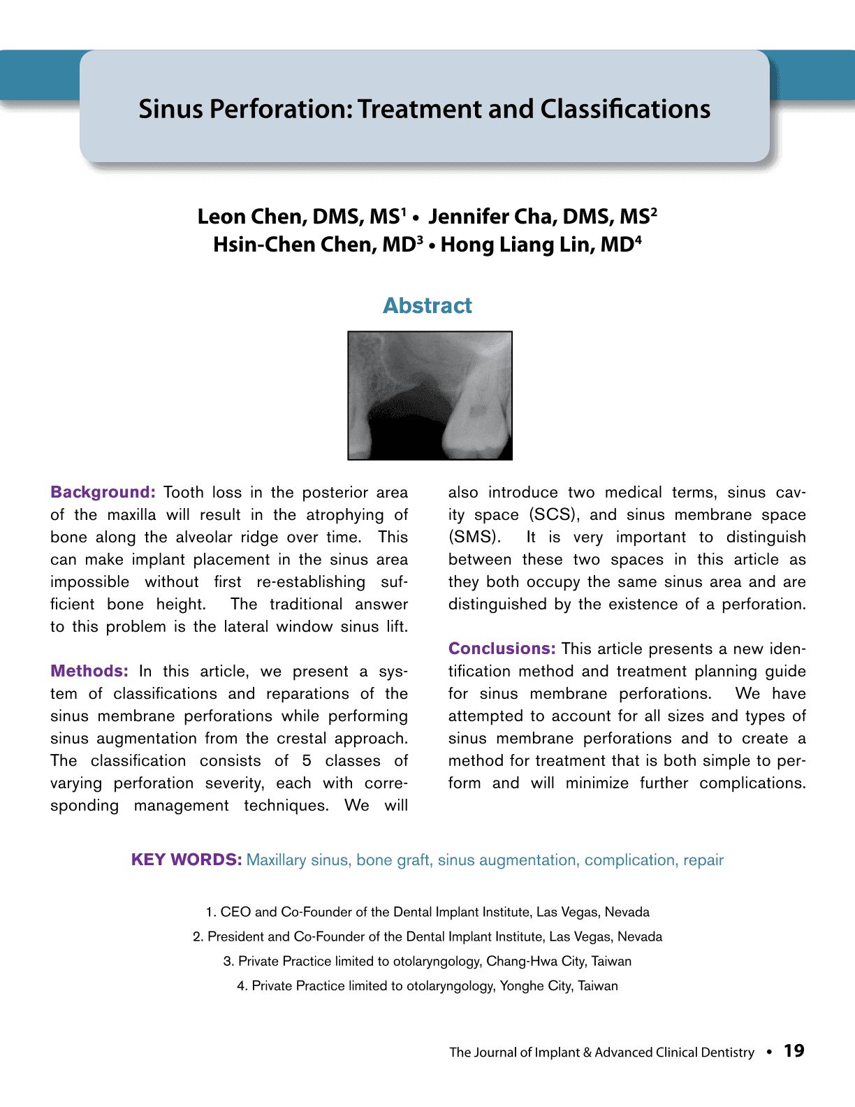 Sinus Perforation: Treatment and Classifications 2011-01