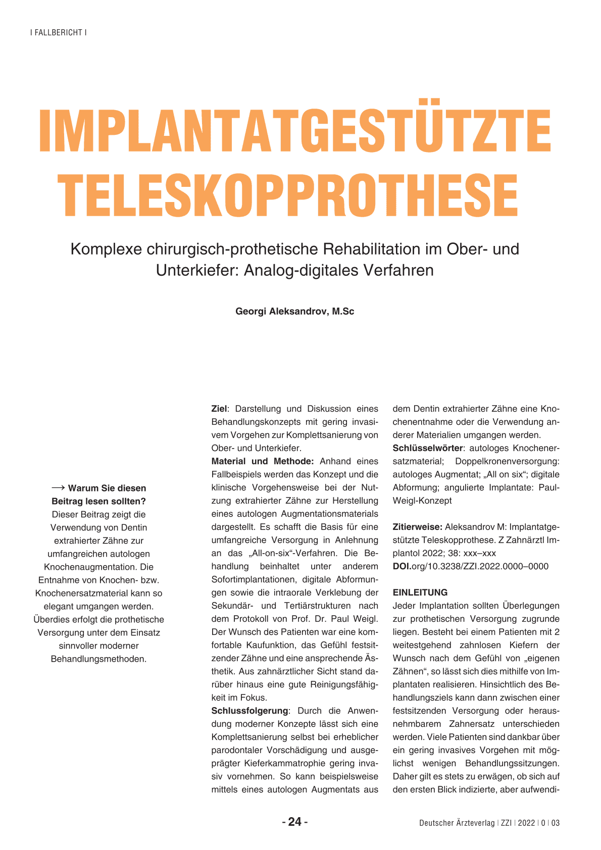 Implantatgestützte Teleskopprothese