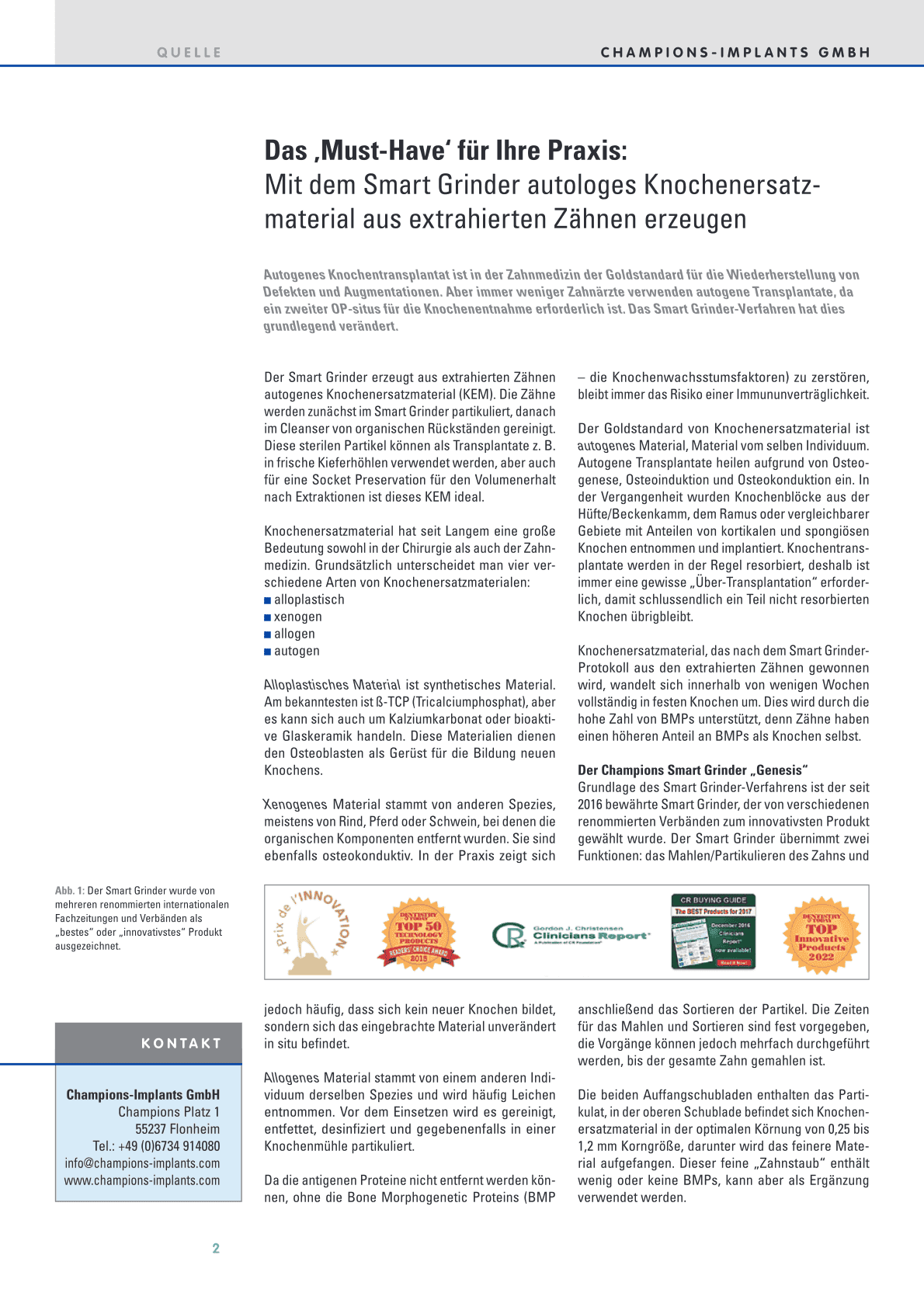 Mit dem Smart Grinder autologes Knochenersatzmaterial aus extrahierten Zähnen erzeugen