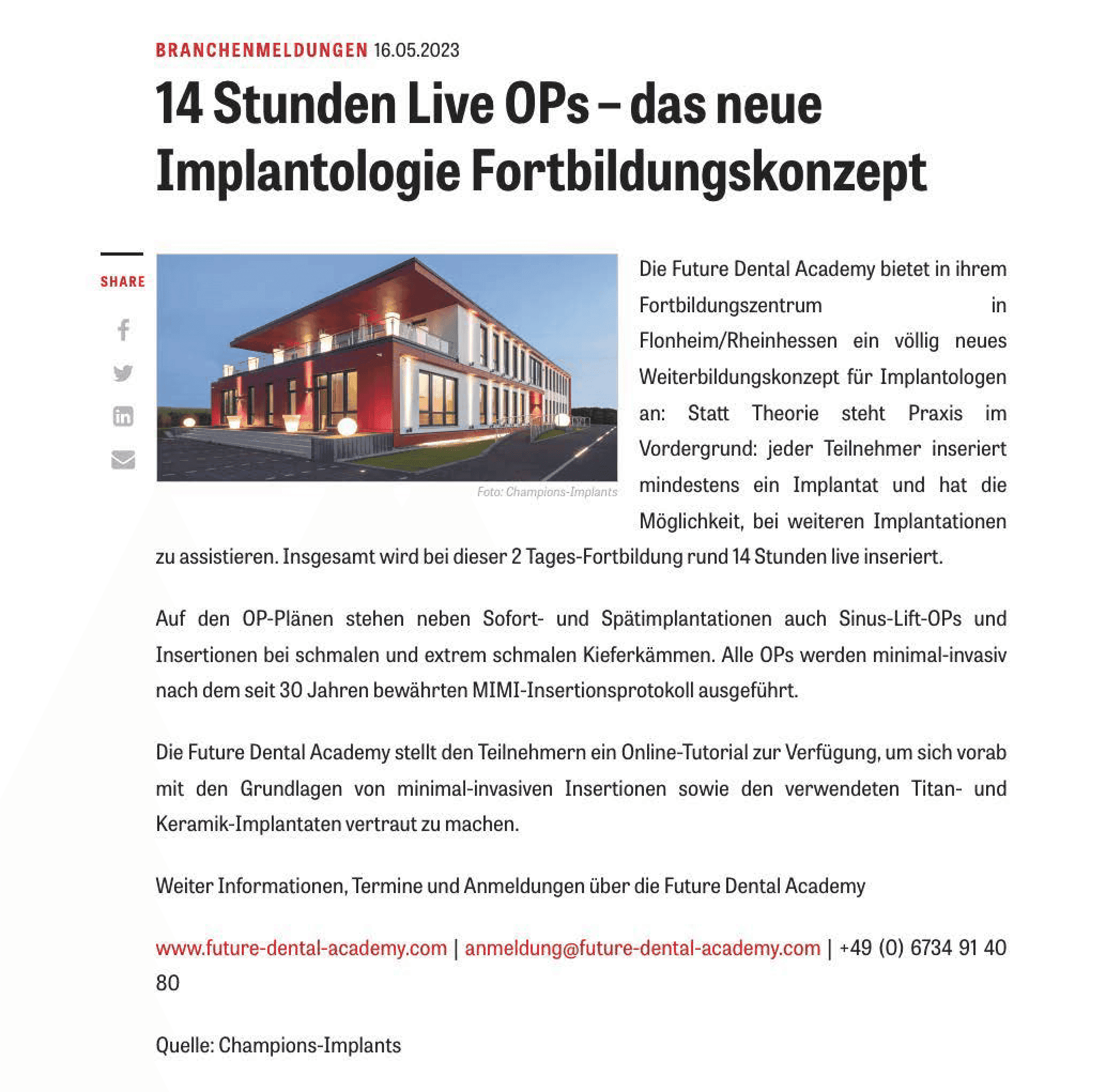 14 Stunden Live OPs - das neue Implantologie Fortbildungskonzept