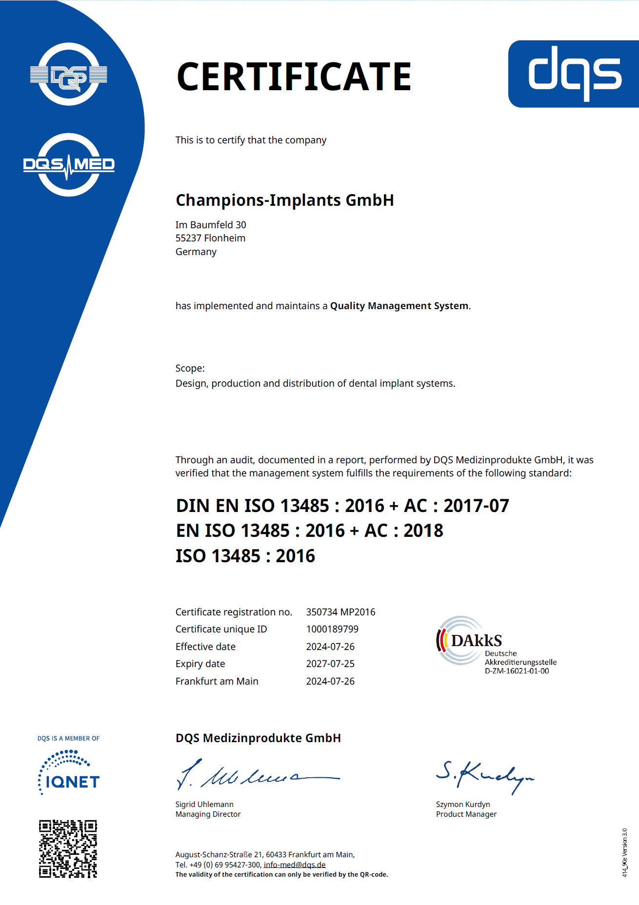 Quality Management DIN ISO 13485 EN